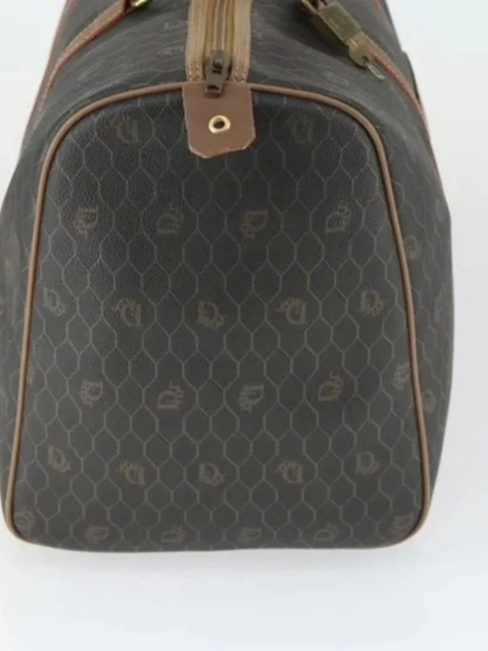 Christian Dior Honeycomb Canvas Boston Bag PVC Black Gold Auth ep12688 - Picture 4 of 16